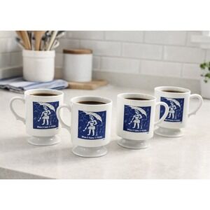Vintage Morton Salt Mug Coffee Cups Set Of 4 When It Rains It Pours *See